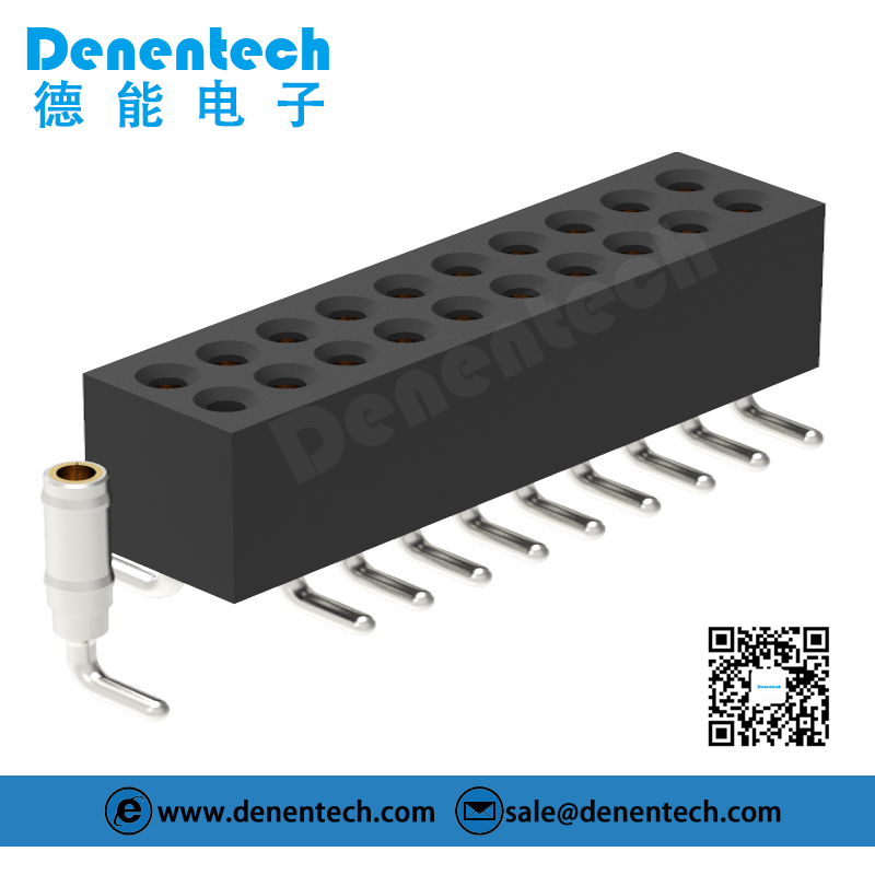 Denentech 工厂直供 1.27MM圆P排母H3.80xW3.25双排立贴弯针圆孔排母